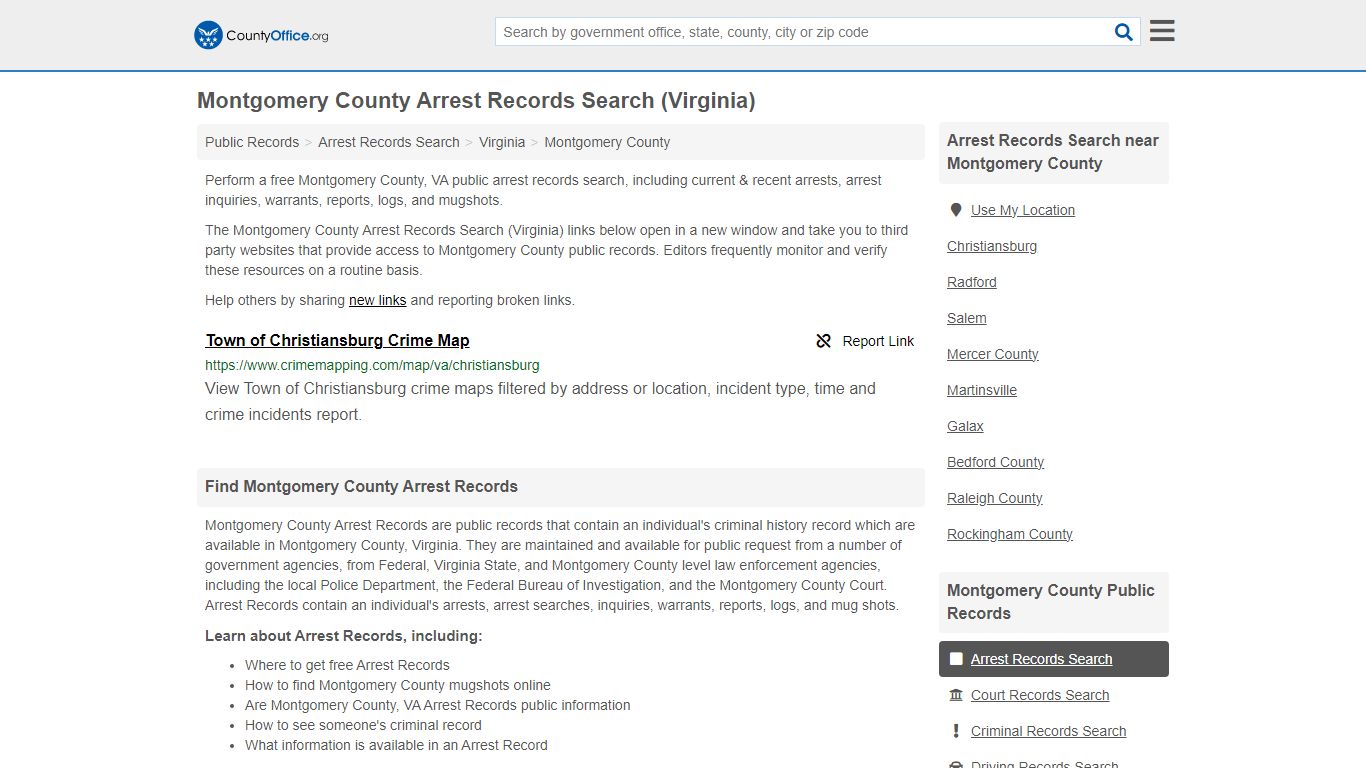 Montgomery County Arrest Records Search (Virginia) - County Office