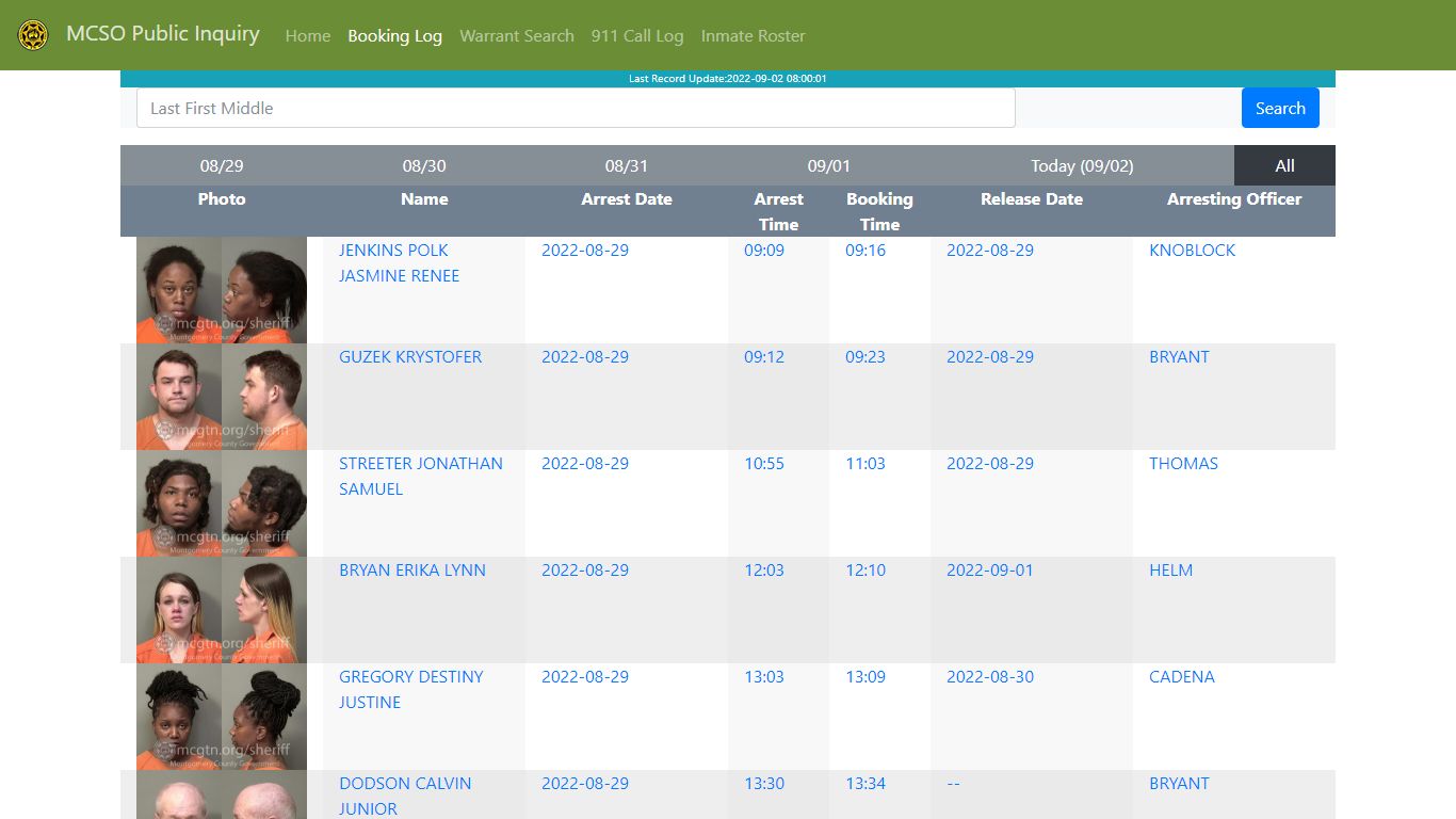 MCSO Public Inquiry: Booking Log - api.mcgtn.org